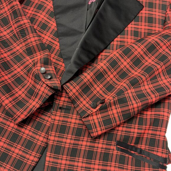 Rare 70’s Formal Tux Jacket Lord West Red Blk Plaid Vintage 46L - Picture 4 of 16